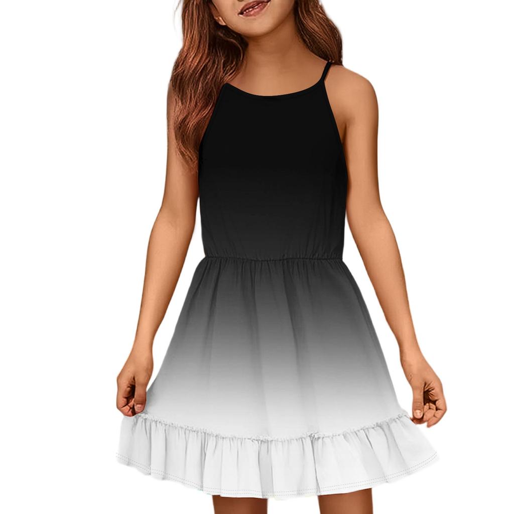 Детское летнее повседневное модное платье с круглым вырезом, однотонное, без рукавов