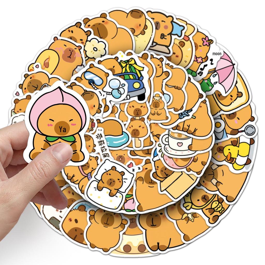 50 Capybara Doodle Cartoon Stickers - Cute Animal Decorations for Phone Cases & Water Bottles, Waterproof