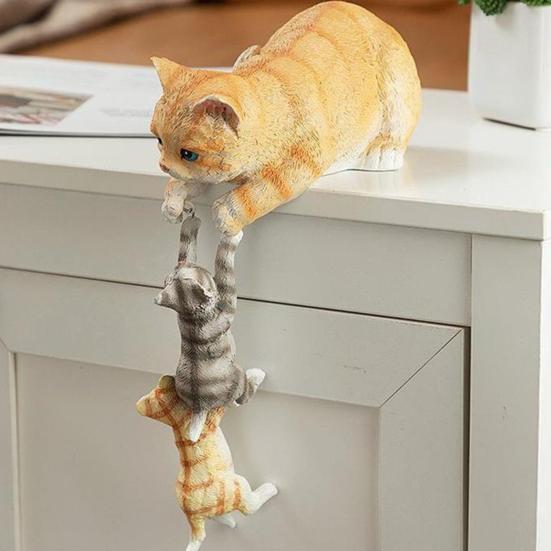 Cats Resin Sculpture Mother Cat And Kittens Figurine Desk Edge Decoration Cat Statue