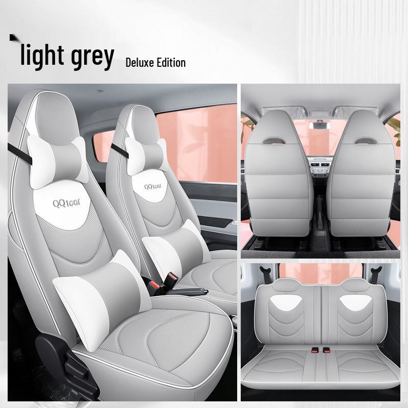 QQ Ice Cream Car Seat Cushion: Full Coverage Cartoon Leather Seat Cover for All Seasons