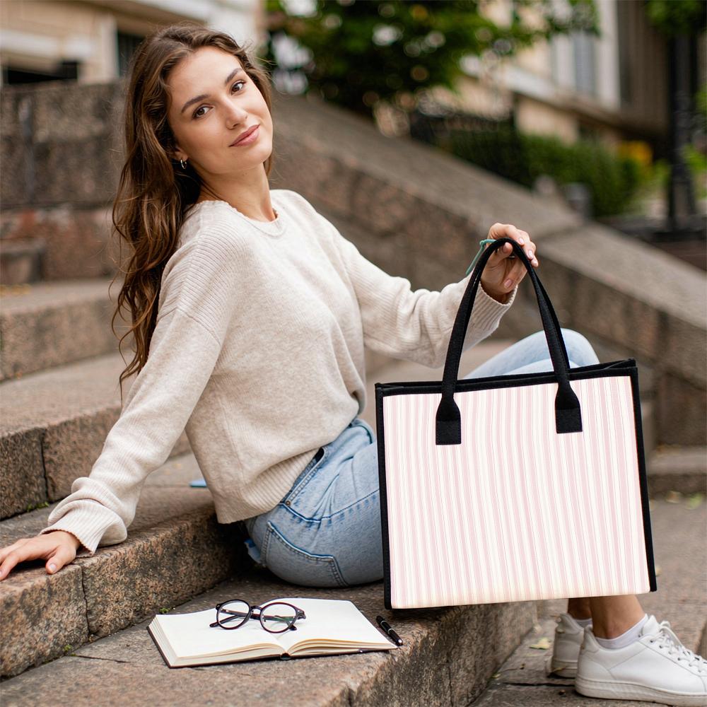 Pink Stripe Tote Bag Large Capacity Casual Handbag for Daily Shopping Travel Use