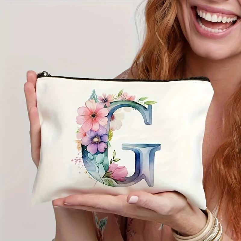 1pc Floral Alphabet Cosmetic Bag -Perfect For Travel, Weddings, And Bachelorette Parties For Bridesmaids And Maid Of Honor