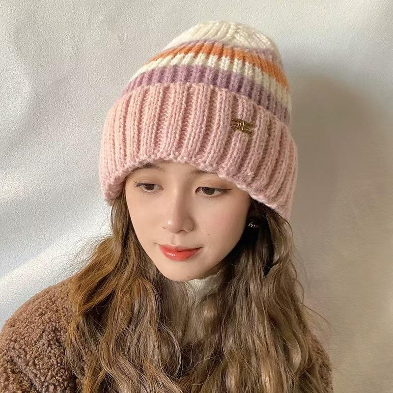 Новая шерстяная шапка для студентов на осень и зиму, теплая, от холода, модная и универсальная, вязаная, с защитой ушей, головная шапка для женщин, утолщенная холодная шапка