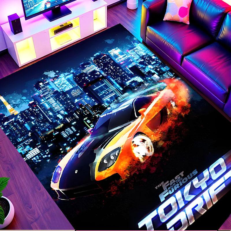Fast & Furious Print Rug, Washable Floor Carpet, For Entryway Dorm Laundry Room Office Study, Home Decor Birthday Christmas Gift