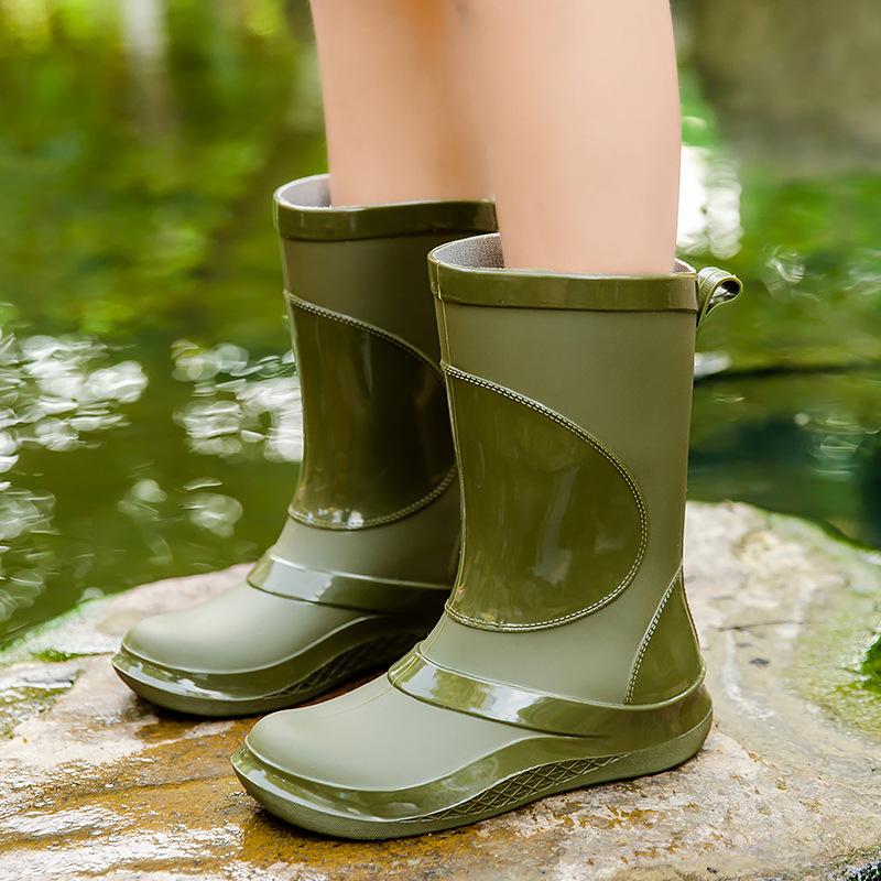 Модные женские модные сапоги средней длины, резиновые, водонепроницаемые, нескользящие, резиновые сапоги, для работы на открытом воздухе, хлопковые, водонепроницаемые, кухонные сапоги