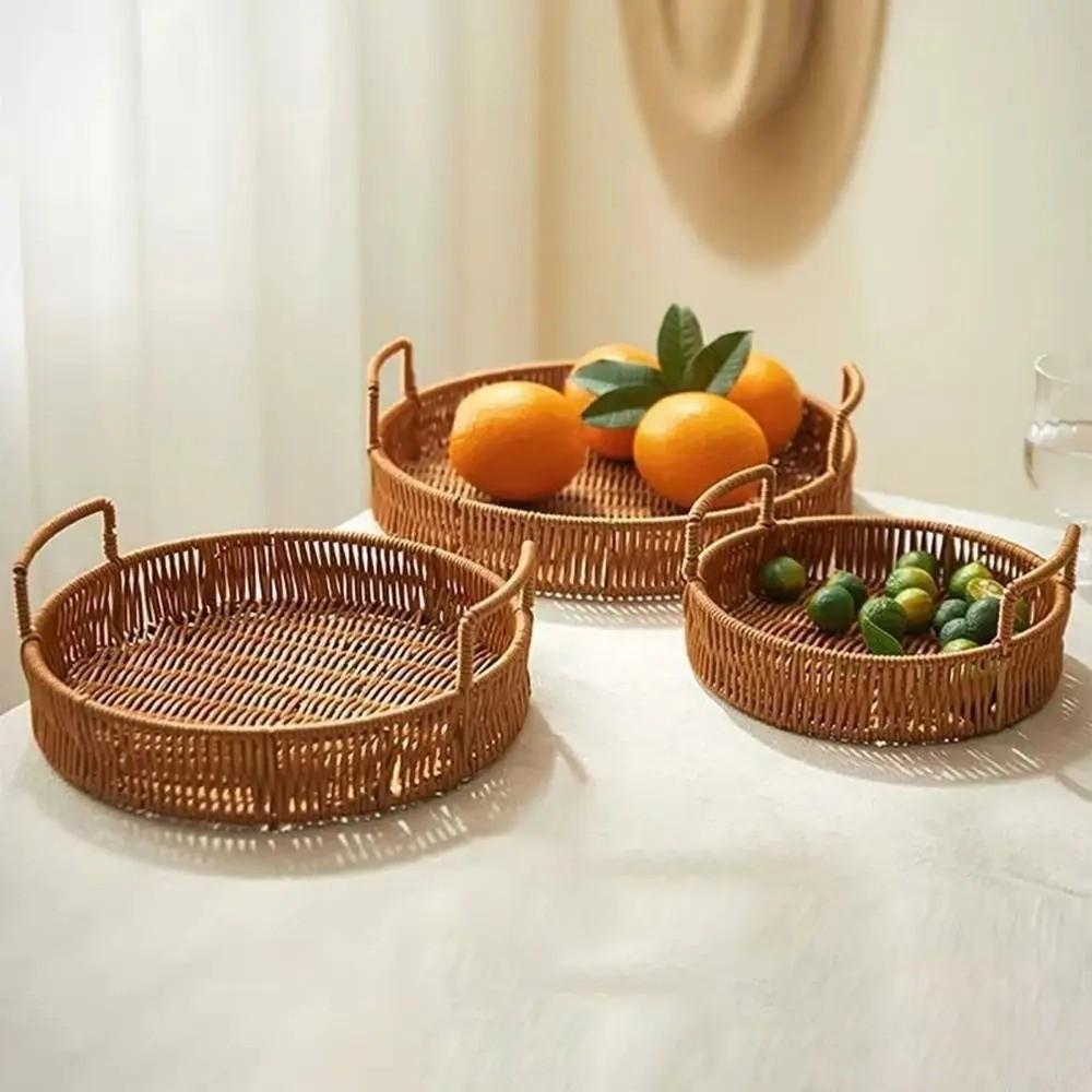 Plastic Imitation Handwoven Rattan Basket with Handle Wicker Basket Food Storage