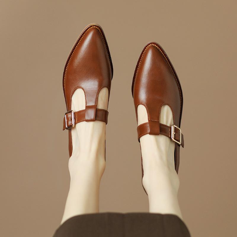 Модные ретро туфли-лодочки с острым носком, весенне-летние стили, толстый каблук, модный ремешок с пряжкой, простые, повседневные, универсальные женские туфли