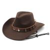 Western Cowboy Hat Retro Jazz Hat Woolen Top Hat Cowboy Felt Hat Ethnic Cowboy Hat With Windbreak Rope