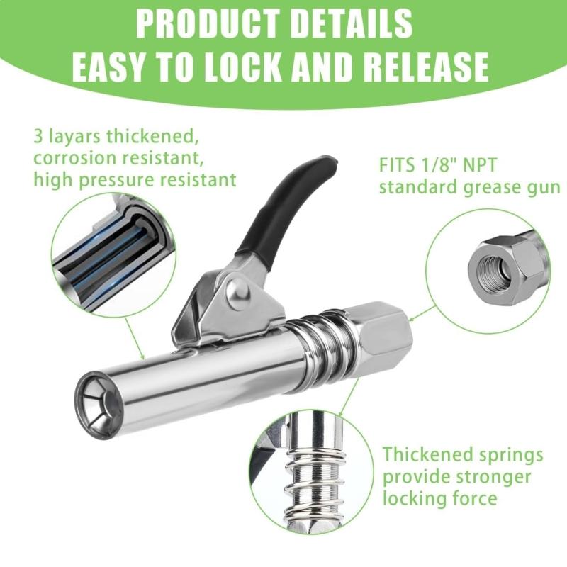 Соединитель для смазочных пистолетов 10000PSI с легко фиксируемой ручкой, быстросъемная муфта для смазочных пистолетов с резьбой 1/8 дюйма NPT