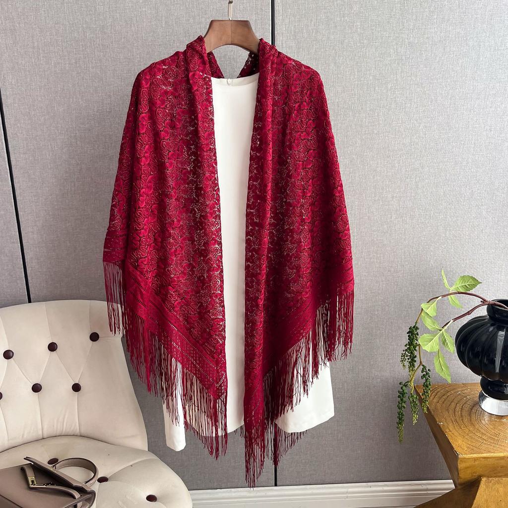 Летний кружевной вязаный ажурный шелковый шарф-шаль, длинный с тонким шарфом-накидкой