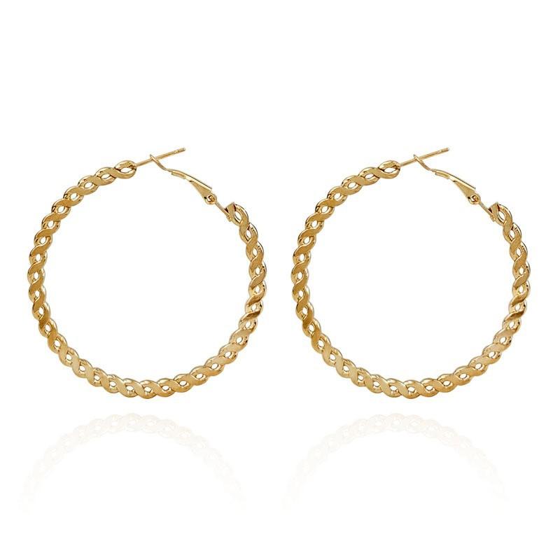 Stainless Steel Twist Golden Big Hoop Earrings Waterproof Metal Unusual Statement Trendy Jewelry for Occident Women Party