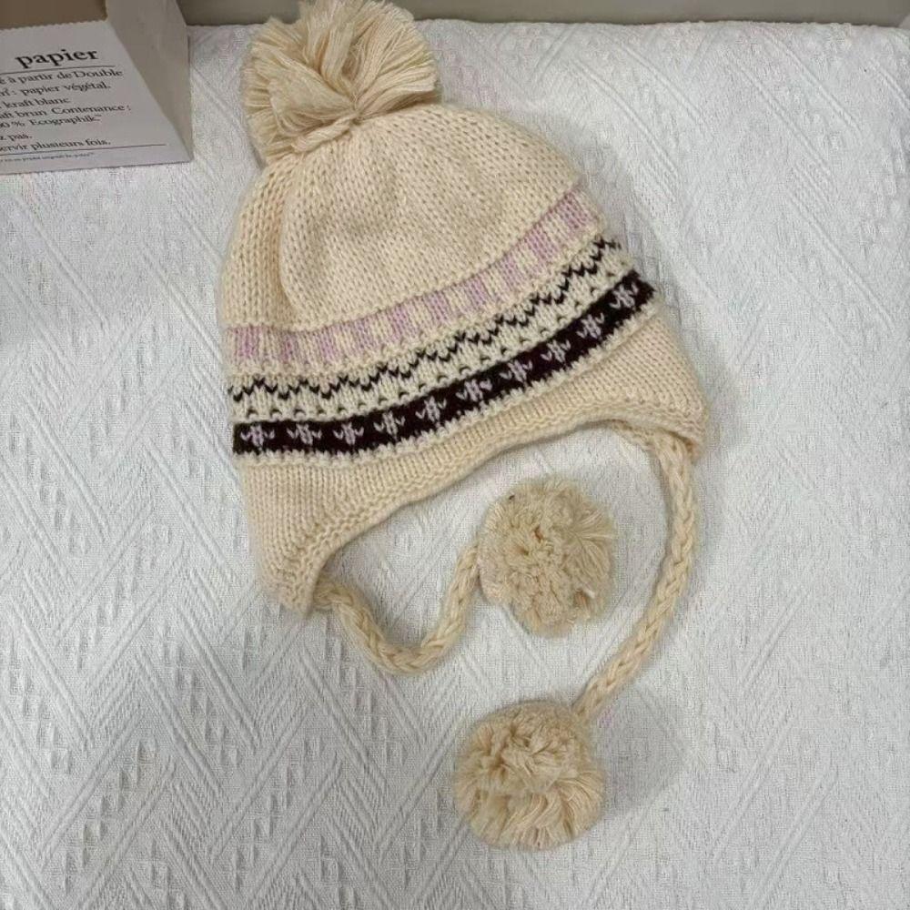 Printed Fair Isle Style Beanies Warm Ear Protection Hat Sweet Jacquard Knitted Hat Girls