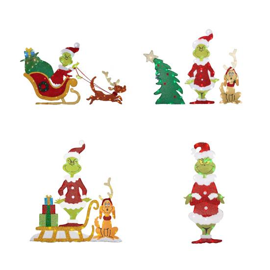 Светодиодная Рождественская Уличная Вывеска Большая Зеленая Елка Эльф Собака Сани Рождественская Уличная Вывеска для Зимней Лужайки Сада Двора Наружный Декор