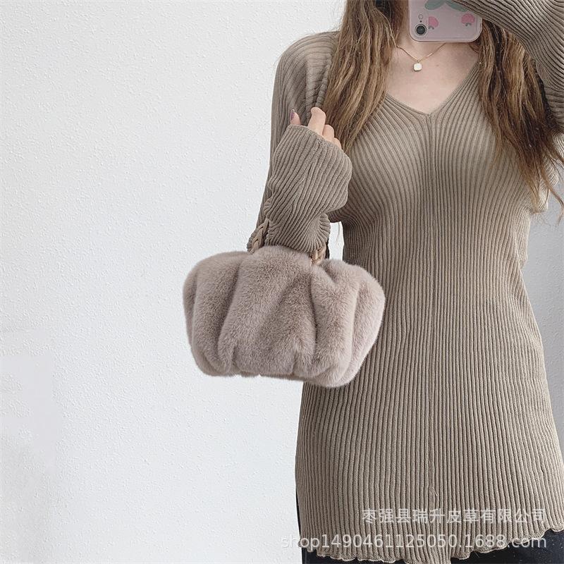 Women's Shopper Bag Plush Tote Shoulder Bags For Women 2021 Fluffy Female Handbag Fur Ladies Hand Shoppers Bag Black Sac A Main