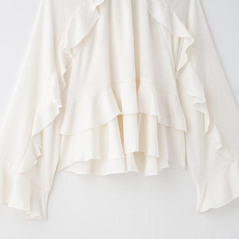 Elegant Long Sleeve Female O Neck Blouses Fashion Chiffon Ruffled Shirts for Women 2025 Spring New Chic Lady Tops Simple Commut