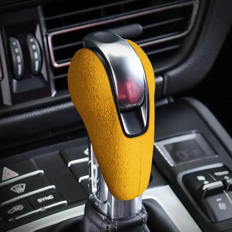 Верхняя часть ручки переключения передач автомобиля с обшивкой из замши, внутренняя наклейка, аксессуары, декоративная крышка Для Porsche Macan 95B Panamera 970 718 911