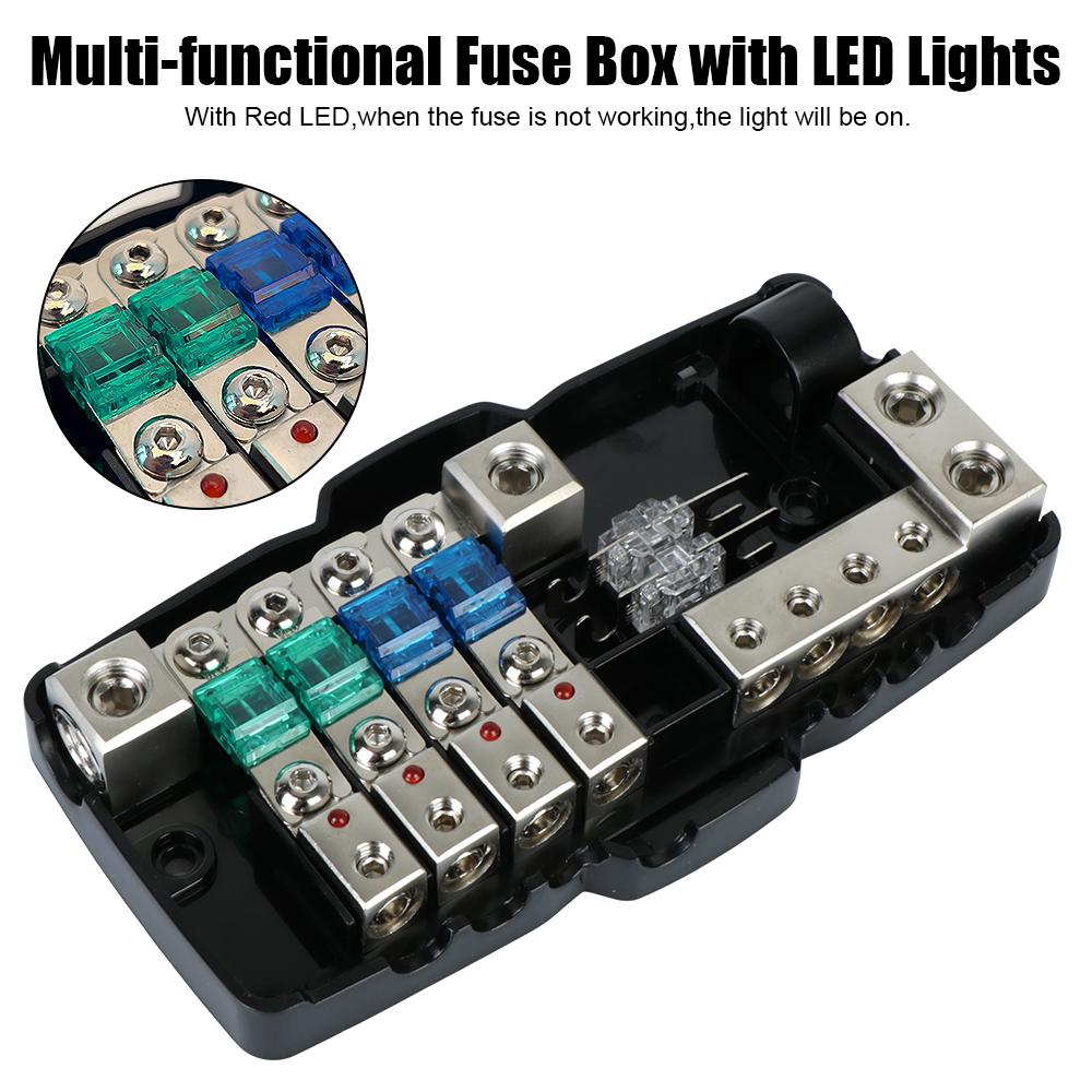 LED Car Audio Stereo Fuse Holder Distribution Fuses Box Block Multi-functional 30A 60A 80Amp for Power Splitting 12V-24V