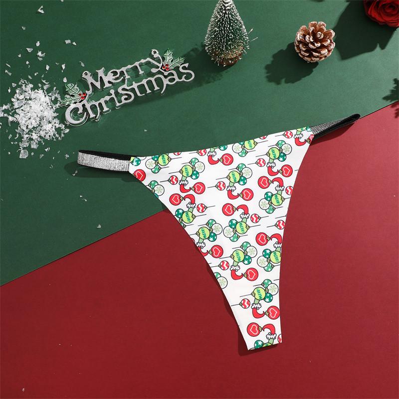 Christmas Underwear FINETOO Ice Silk Panties for Women Seamless G-string Christmas Festival Underwear XS-XL