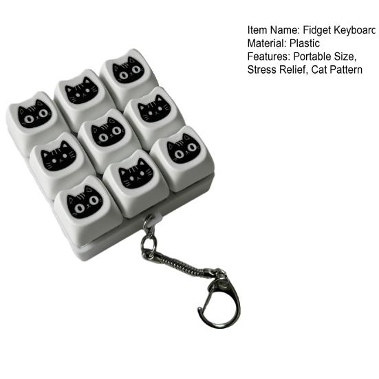 Черная кошка Fidget Keyboard 4/9 клавиш Снятие тревоги Пальцевой кликер Брелок Офис Школа Путешествия Кнопка декомпрессии Сенсорная игрушка Подвеска