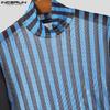 INCERUN Two-piece Men Long Sleeve Striped Mesh Sheer Bow Tops and Pants Sets