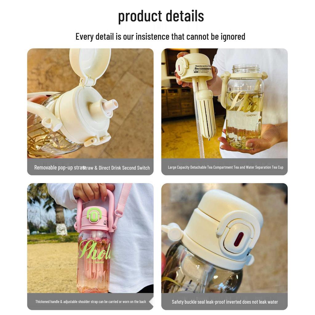 Shangtai Tritan Large-Capacity Straw Sports Cup with Scale & Double Drink Compartments.