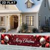 Merry Christmas Long Strip Fence Banner, Santa Snowman Reindeer Gingerbread Tree Red Background Golden Ornaments Design, Polyester Outdoor Decoration