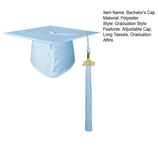 Матовая взрослая выпускная шапочка Унисекс Регулируемая шапочка бакалавра с подвеской 2025 Длинные кисточки Выпускной наряд Шапочка бакалавра для выпускного