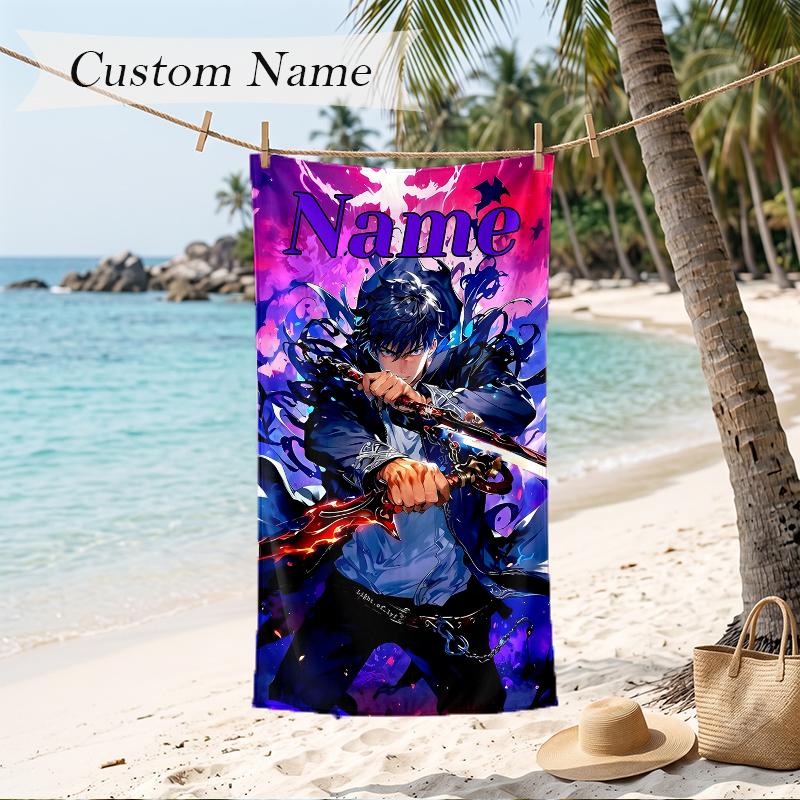 solo leveling Custom Name Printed Beach Towel Personalized Soft Towel For Swimming Beach Travel