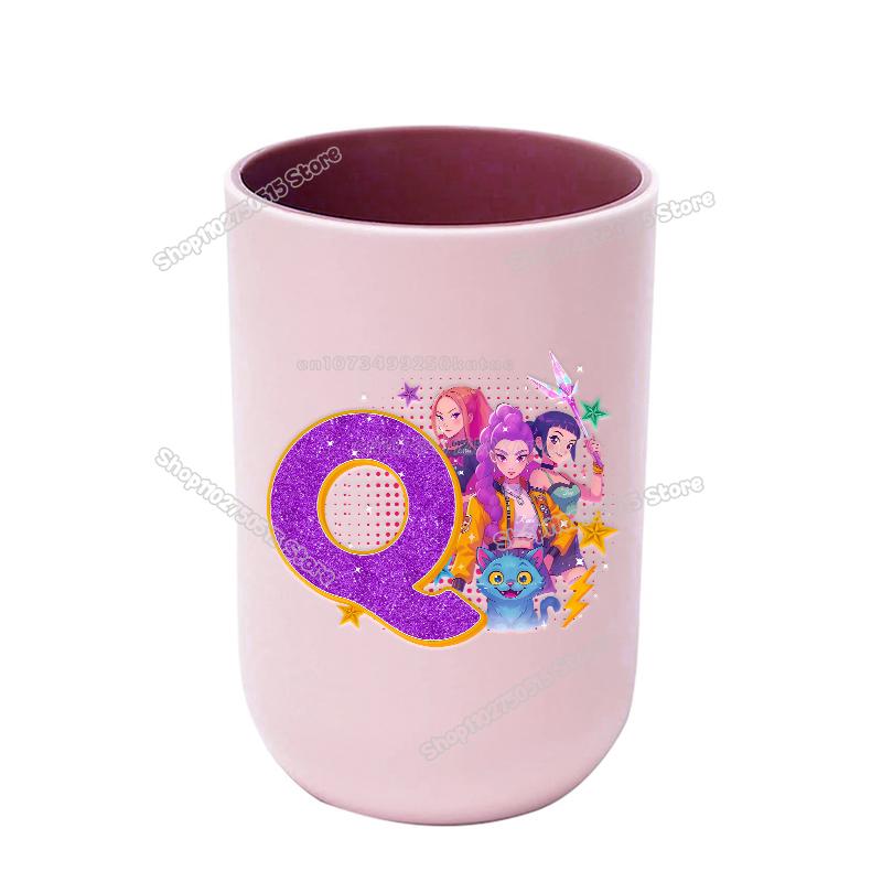 KPop Demon Hunters Letter A-Z Kids Toothbrush Cup Rumi Mira Zoey Girl Washing Mouth Mugs Water Cup Bathroom Toothbrush Holder