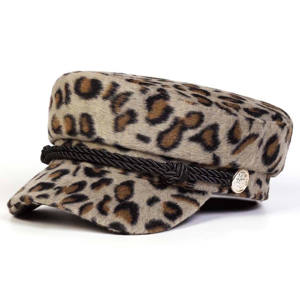 Sailor Winter Autumn Cap Navy Print Leopard Plush Neutral Gender Women Men For Hats Beret Hat Men Flat Top Captain Military Caps