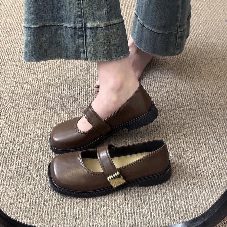 French Retro Shallow Mouth Single Shoes Women's 2025 Summer New Soft-soled Square Head Small Leather Shoes with Skirts Mary Jane Women's Shoes