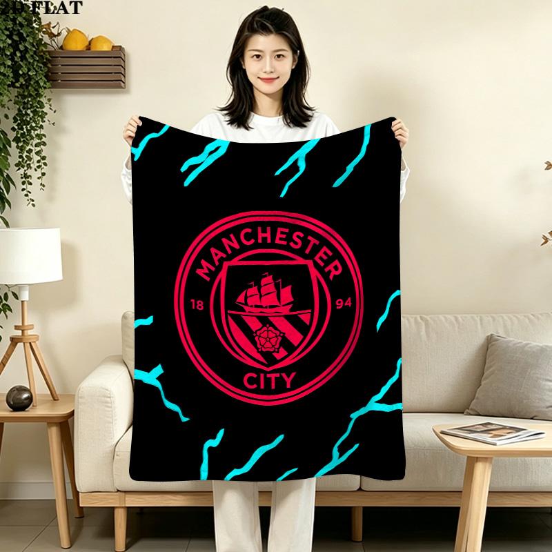 1PC Manchester City Fc Pulse Patterned Flannel Blanket Suitable For All Seasons For Home Decor Warmth And Comfort Gifts Holiday Present