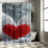 Красное Сердце с Крыльями Ангела Водонепроницаемая Шторка для Душа Термостойкая Машинная Стирка Непрозрачная 180x180см