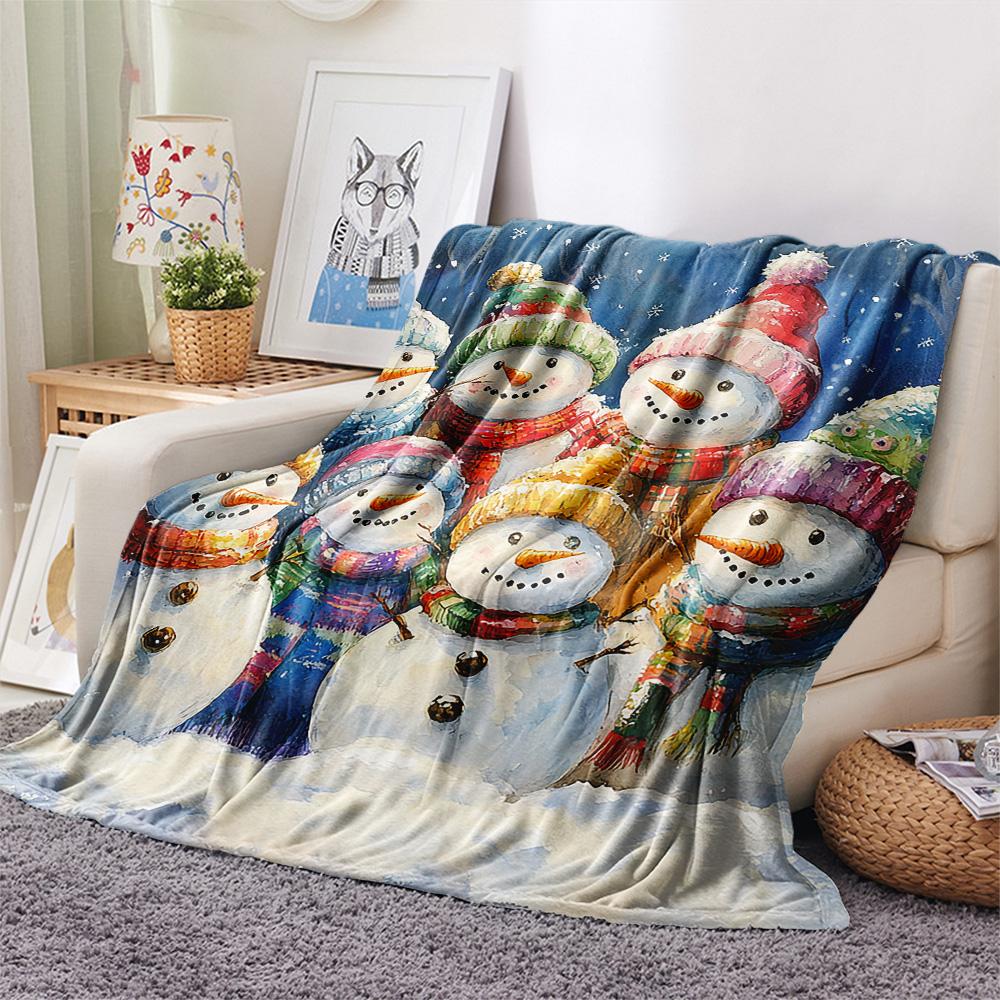 Snowmen Print Flannel Blanket, High quality Comfortable for All Seasons, Home Decor, Warmth and Comfort, Perfect for Christmas Gifts