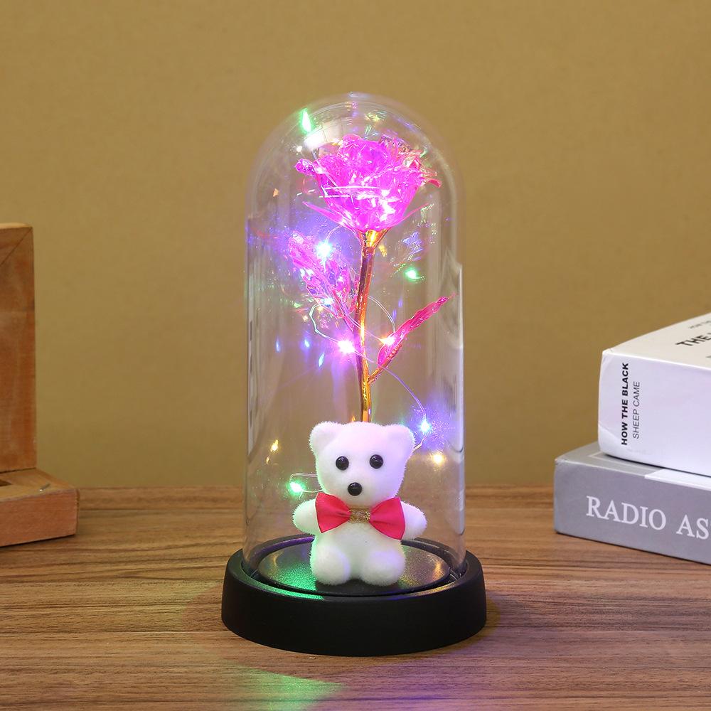 Qixi Festival Valentine's Day ornament gift acrylic cover immortal flower rose night light simulation flower ornament