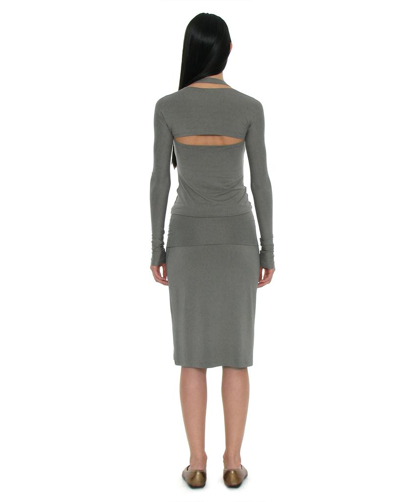 Partimento Woman Pwc Folding Waist Jersey Midi Skirt_Khaki
