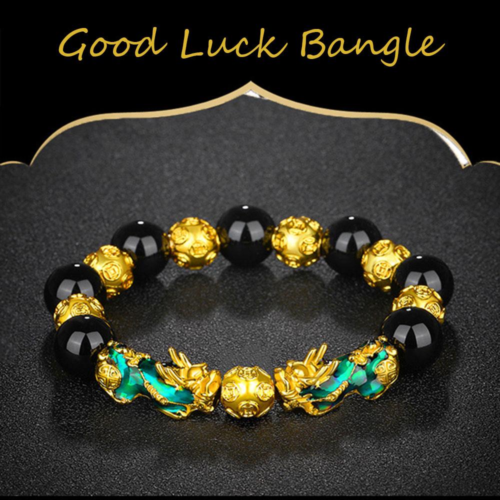 Pixiu Men Obsidian Stone Beads Attract Wealth Thermochromism Good Luck Bangle Wristband Bracelets