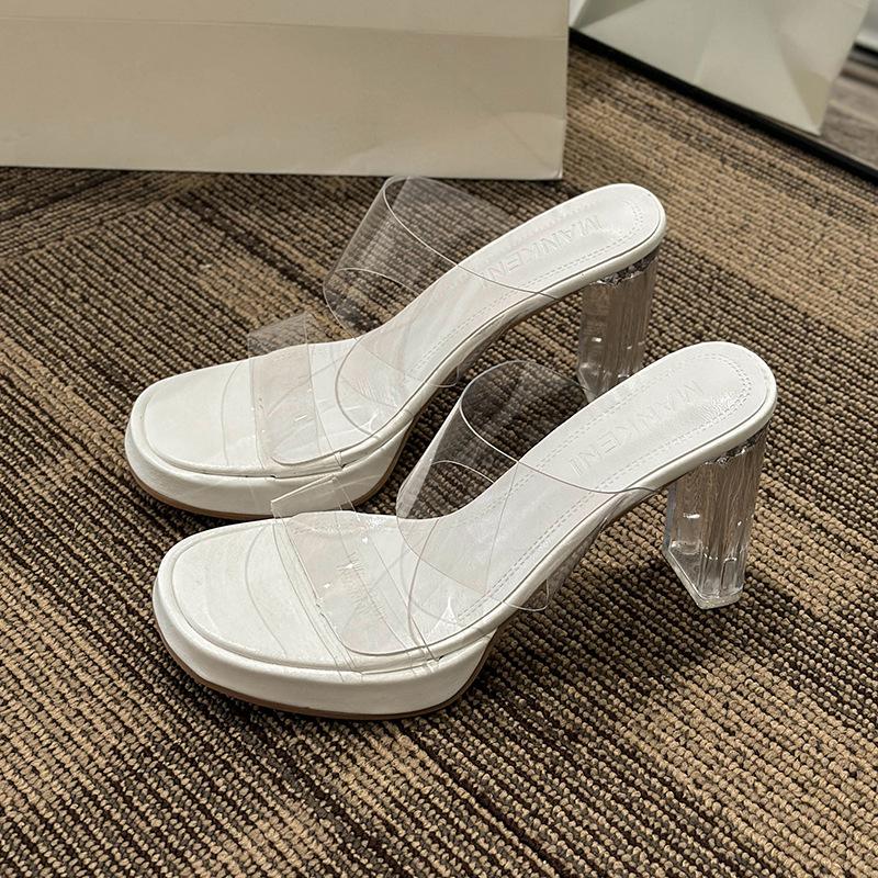 Summer Women Pumps Sandals PVC Jelly Slippers Sexy Open Toe High Heels Transparent Perspex Slippers Shoes Clear Heel Sandals