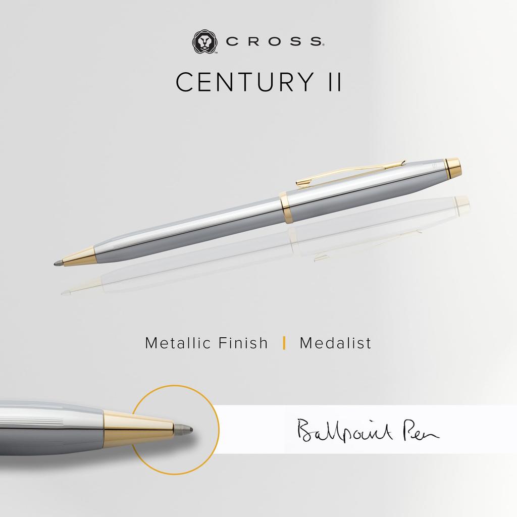 Cross Century II Medalist Silver Premium Gift Boxed Premium Ballpoint Medium Perfect Gift for Day or Promotion Oil-Based Pen, Nib, Father's