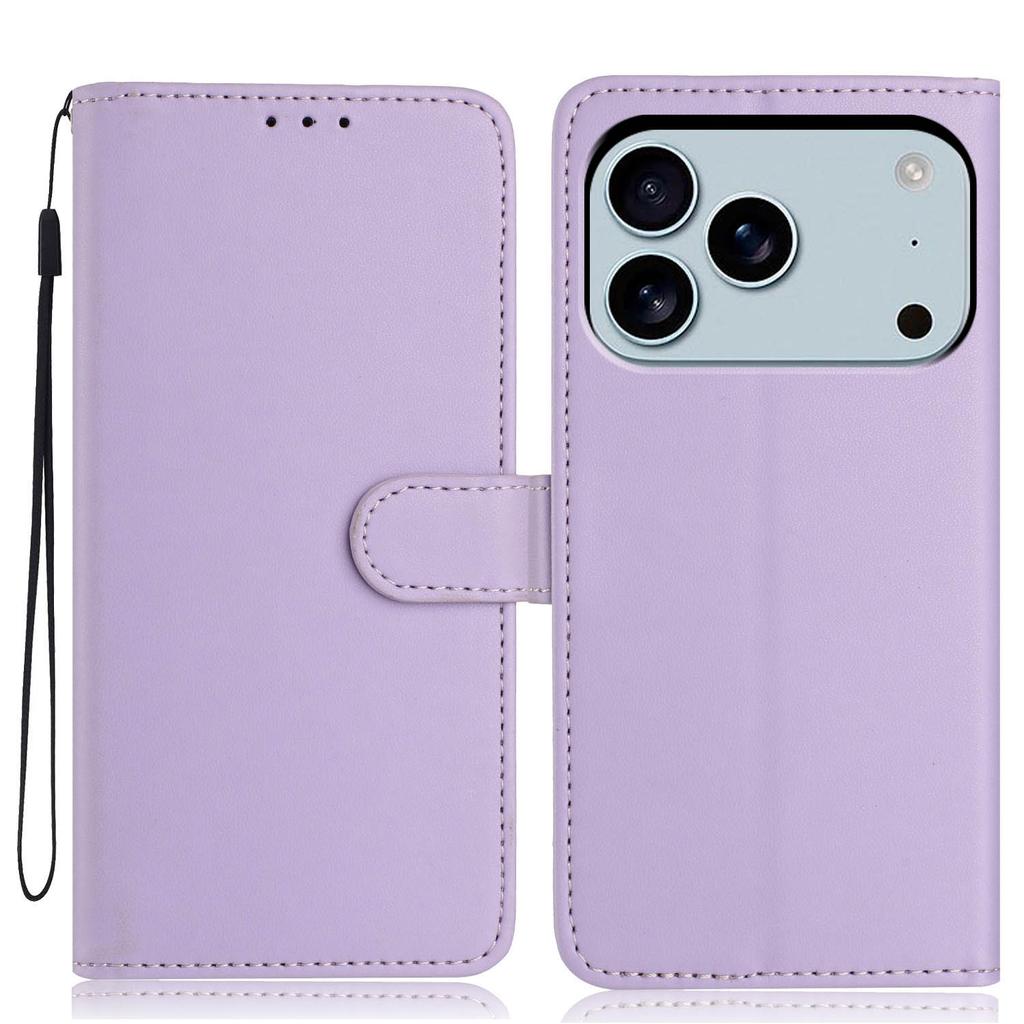 For iPhone 17 Pro Max Wallet Case with Strap/Multiple Card Slots Solid Color Leather Stand Phone Cover
