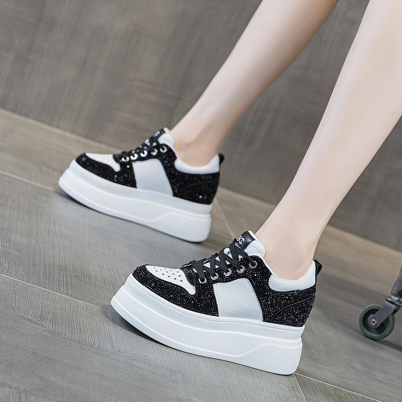 Women's Rhinestone Patchwork Sneakers Glitter Four Seasons Trend Version Fashion Casual Shoes Thick Sole Shoes Flat Shoes