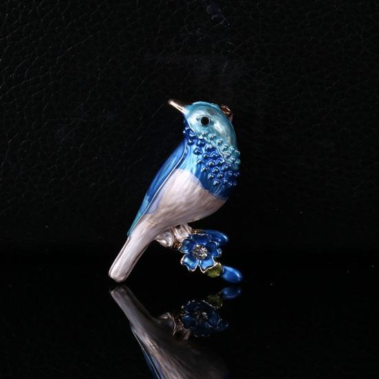 Милая эмалированная синяя брошь в форме птицы, булавка в виде цветка, женская футболка, шаль, значок, костюм, лацкан, вечерние брошь в виде животного, подарок