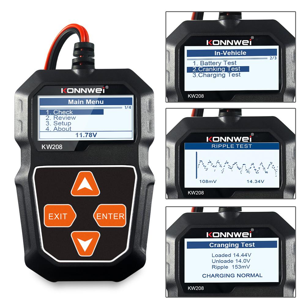 KW208 Тестер автомобильного аккумулятора 12 В от 100 до 2000CCA Тестер цепи зарядки аккумулятора Анализатор аккумулятора 12 Вольт Инструменты для аккумулятора