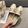 Fashion Mules Shoes Square Toe Metal Chains Slippers Women Flat Heel Outdoor Footwear 41 42 Big Size Semi-trailing Sandals for Women