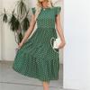 Polka Dot Print Summer Women Long Dress Round Neck Ruffled Sleeveless