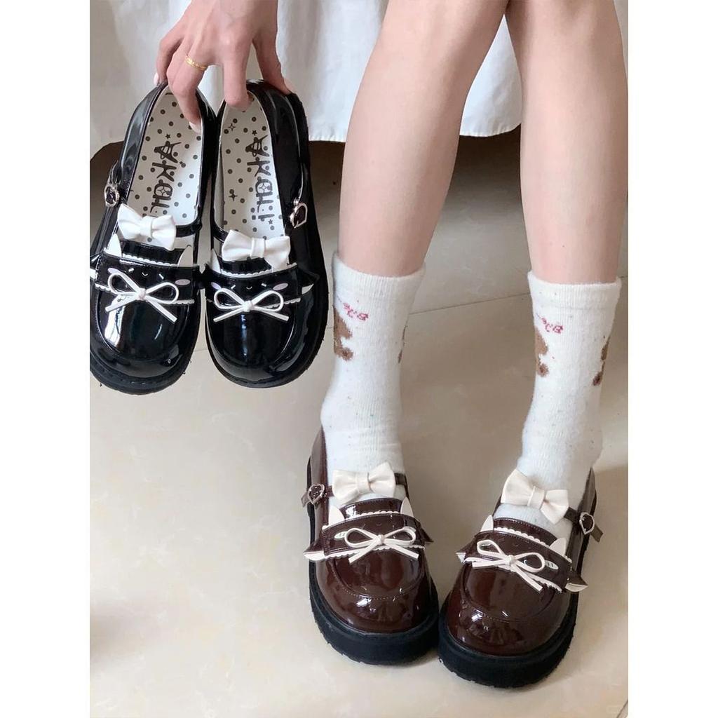 Маленькие кожаные туфли женские весна и лето 2025 новые бантик японский британский стиль платформа французские Мэри Джейн одинарные туфли