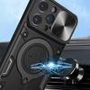 For iPhone 15 Pro Slide Camera Lid PC+TPU Back Cover Rotation Kickstand Phone Case