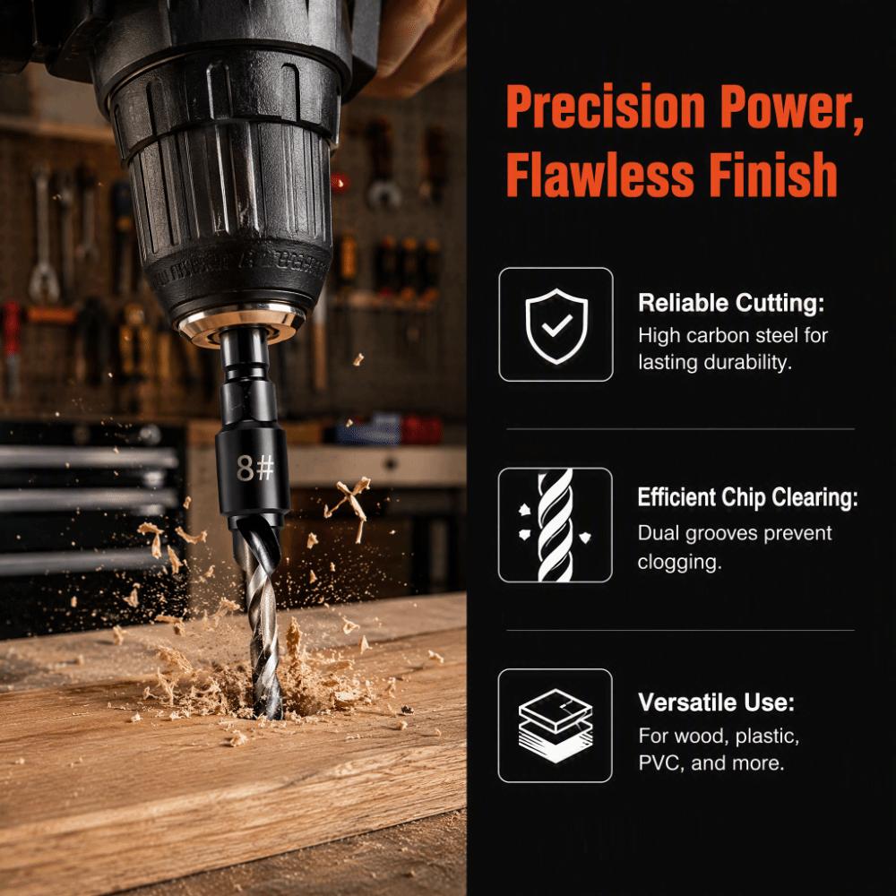 11pcs 1/4 Inch Hex Shank Counterbore Drill Bit Set Quick Change Chamfer Drill Bit Set Woodworking