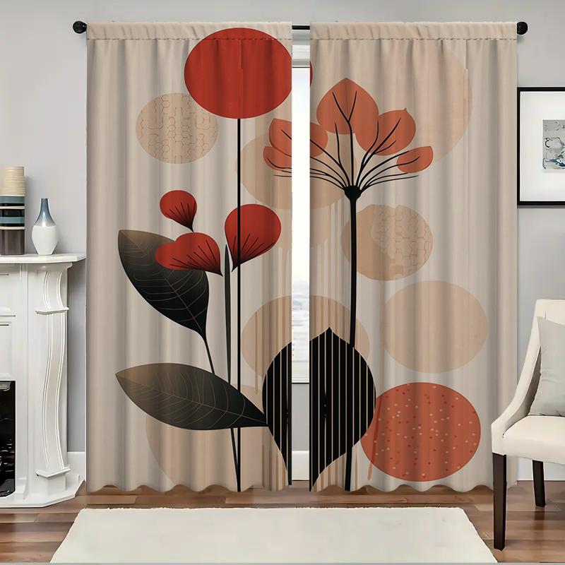 2 шт. Домашние шторы с геометрическим рисунком листьев, с пейзажным фоном и кулиской, для кухни, кофейни, гостиной, балкона