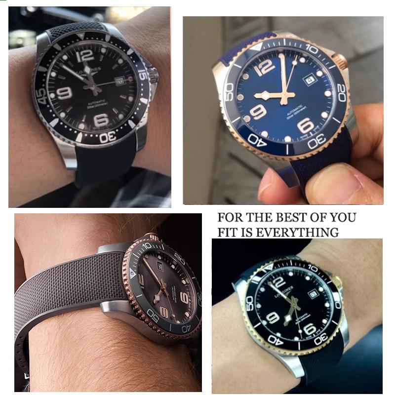 Изогнутый силиконовый ремешок для часов Longines Conquest HydroConquest L3.781 642 742 782, спортивный, для дайвинга, синий, 21 мм